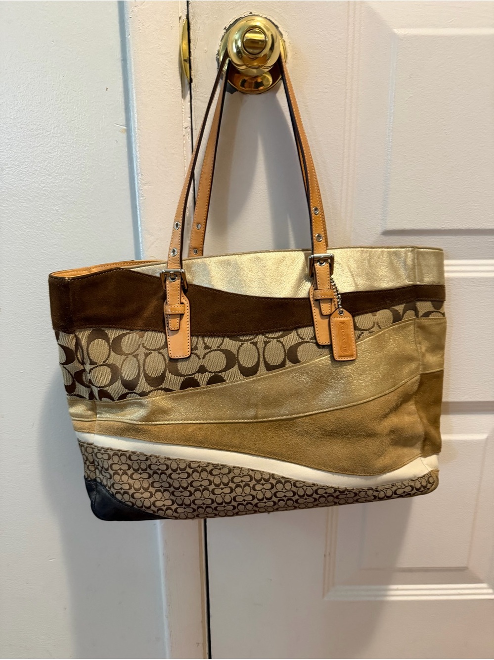 Vintage Coach Signature Wave Patchwork Gallery Tote.